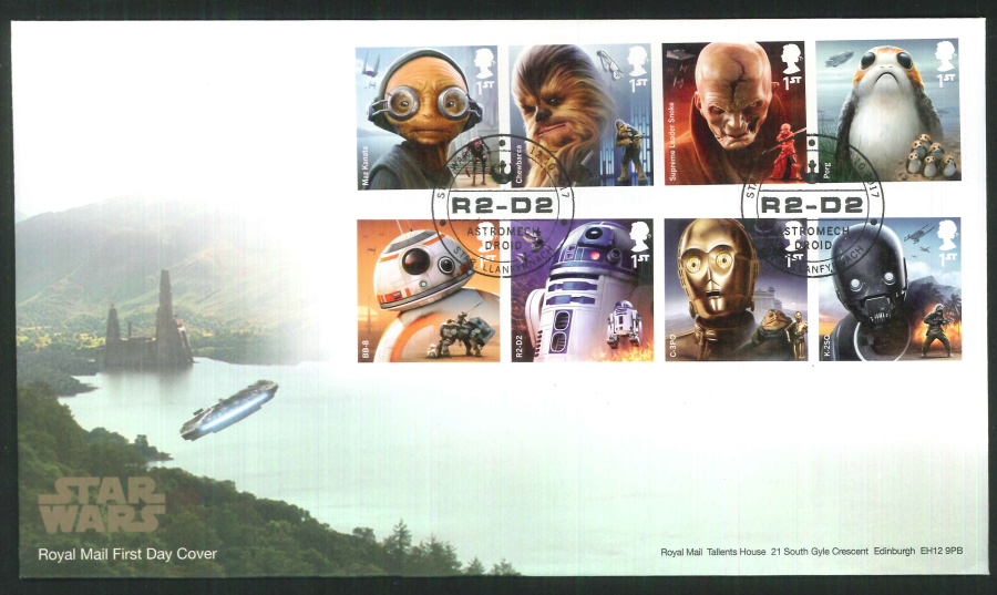 2017 - First Day Cover "Star Wars", Royal Mail, R2-D2 Astromech Droid- Star Llanfyrnach Postmark - Click Image to Close